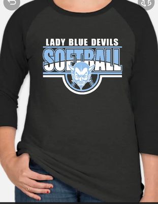 3/4 Length Sleeve Tshirt Calais Blue Devil Softball