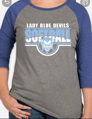 3/4 Length Sleeve Tshirt Calais Blue Devil Softball